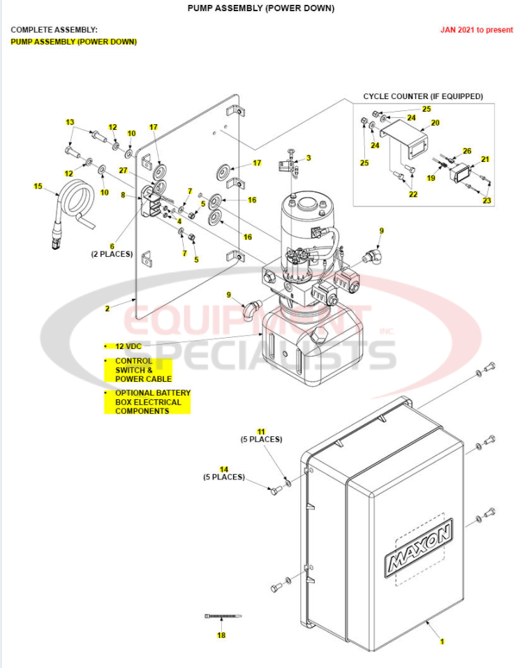 Maxon TE-20 Electrical Systems Power Down Parts Diagram Breakdown Diagram
