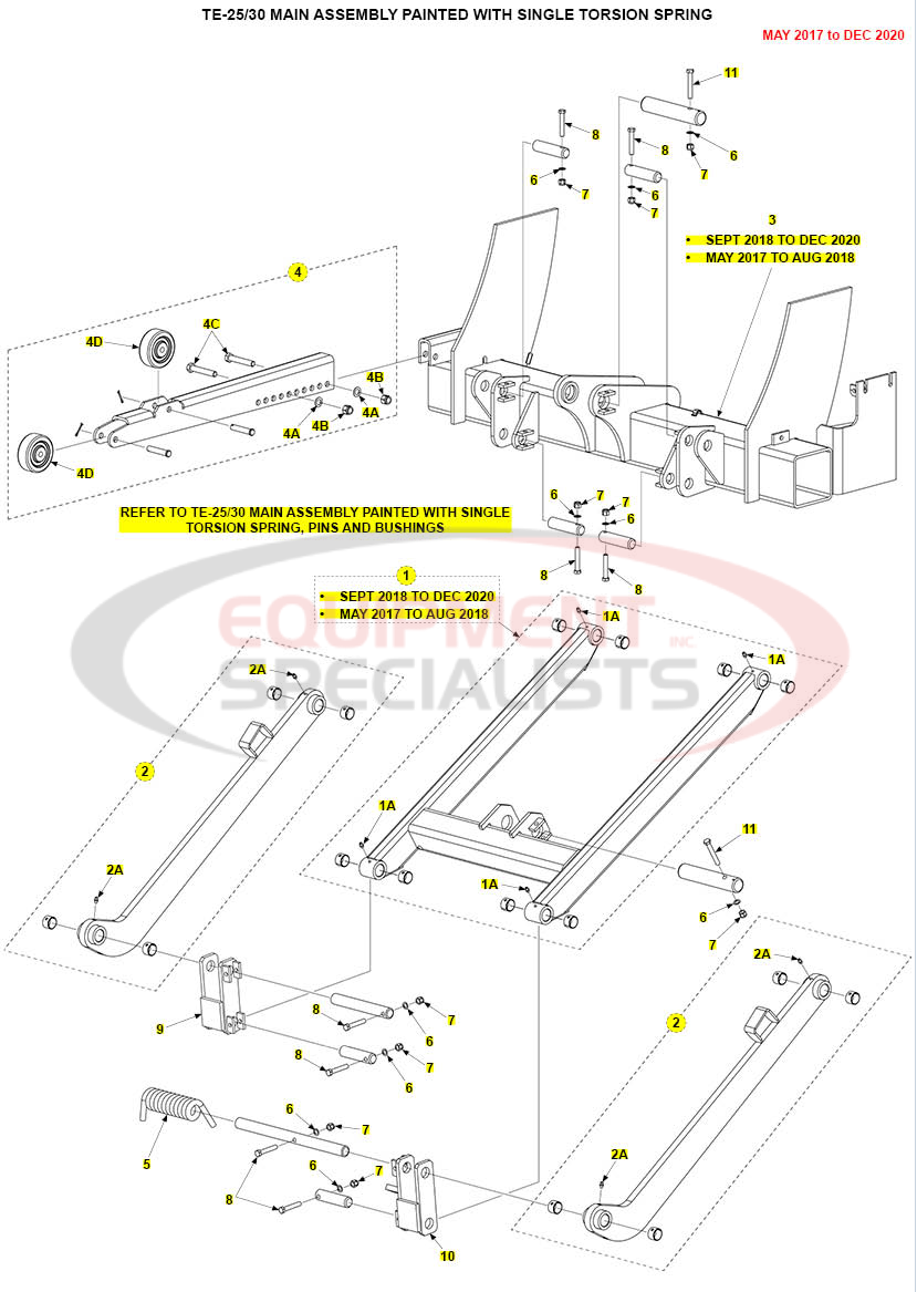 Maxon TE-25/30 Main Assembly Painted with Single Torsion Spring May 2017 to Dec 2020 Parts Diagram Breakdown Diagram