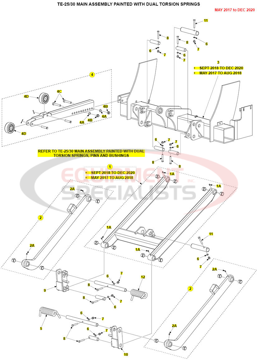 Maxon TE-25/30 Main Assembly Painted with Dual Torsion Springs May 2017 to Dec 2020 Parts Diagram Breakdown Diagram
