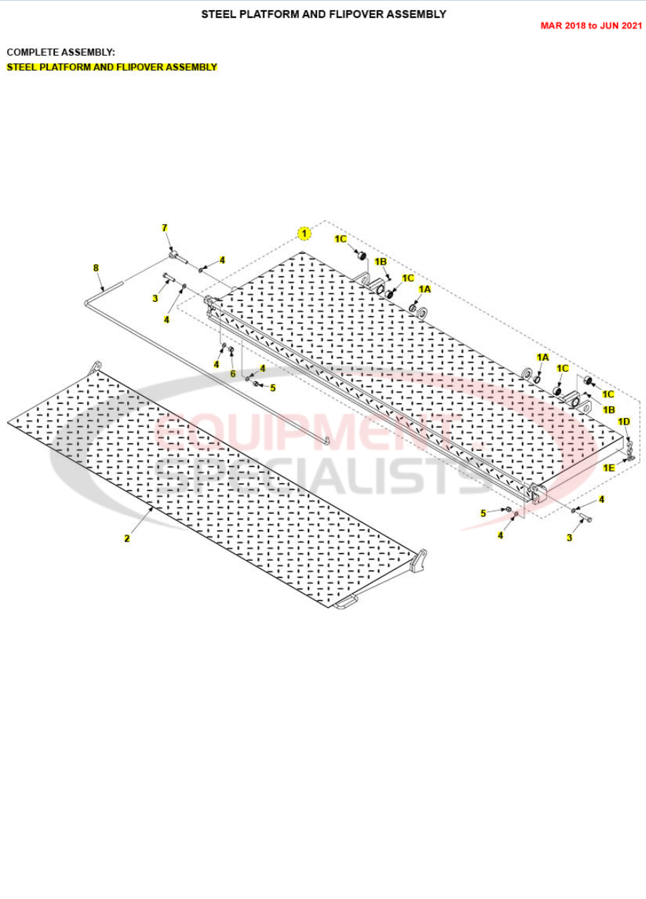Maxon TE-25DC Steel Platform and Flipover Assembly Mar 2018 to Jun 2021 Parts Diagram Breakdown Diagram