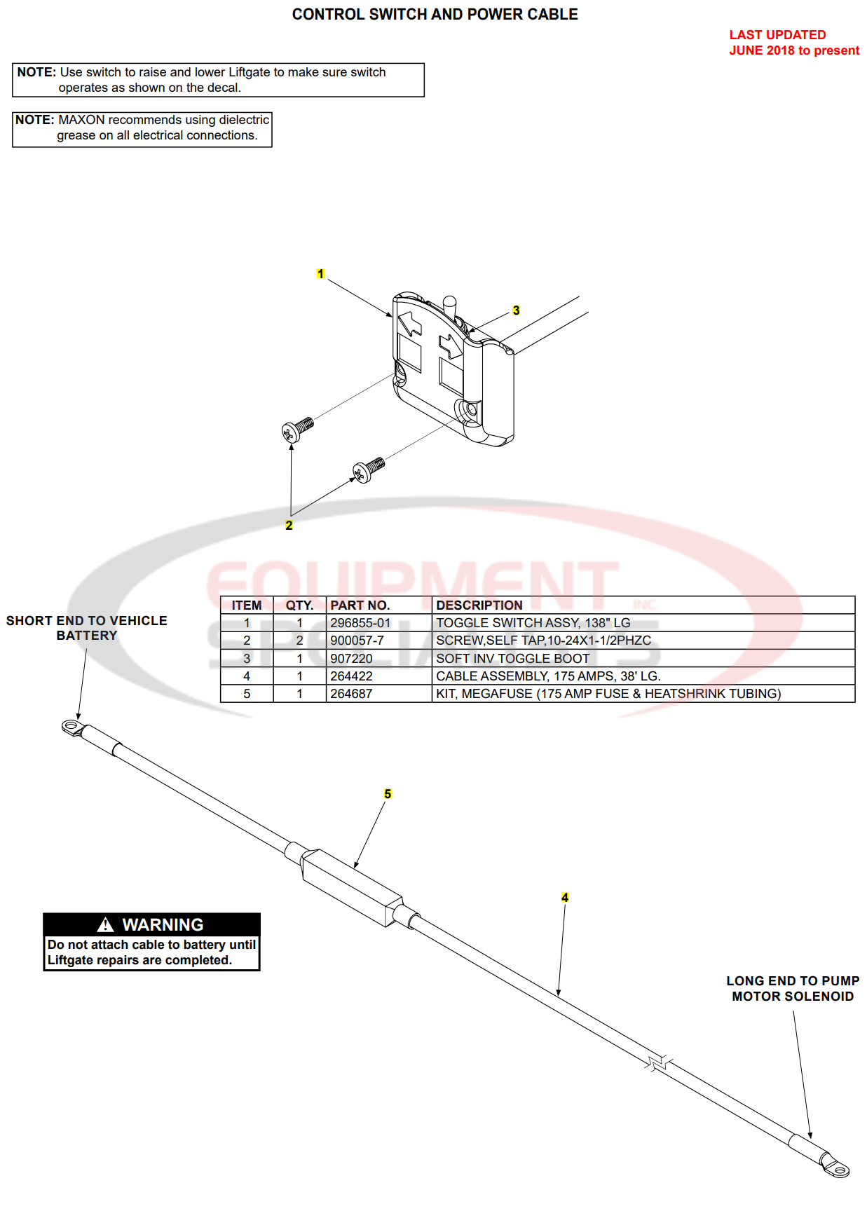 Maxon TE-33 Control Switch and Power Cable Mar 2018 to Present Parts Diagram Breakdown Diagram