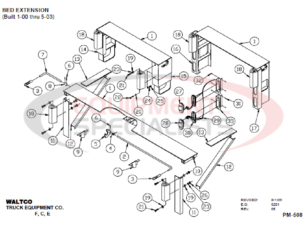 Waltco F, C, E Series Serial #1-00/5-03 Bed Extension Diagram Breakdown Diagram