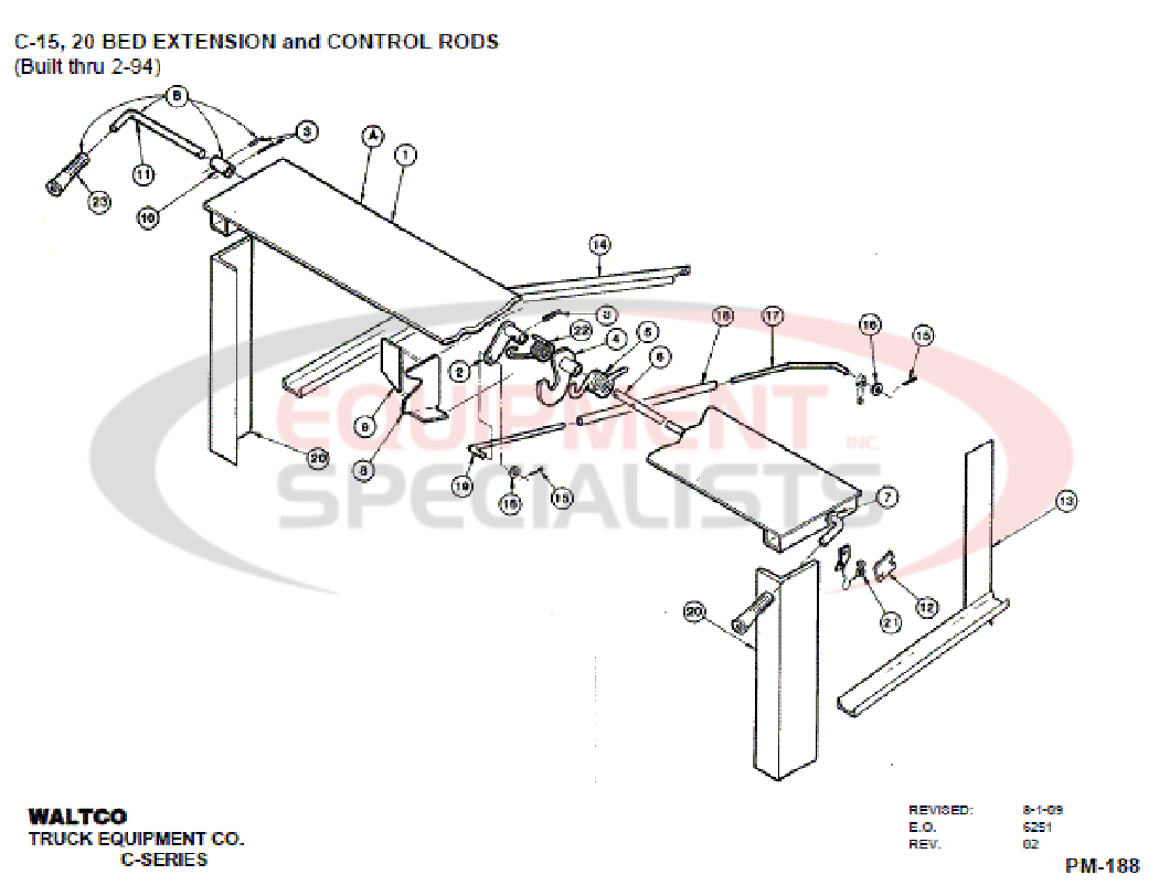 Waltco Bed Extension C-15, 20 Serial #2-94 Diagram Breakdown Diagram