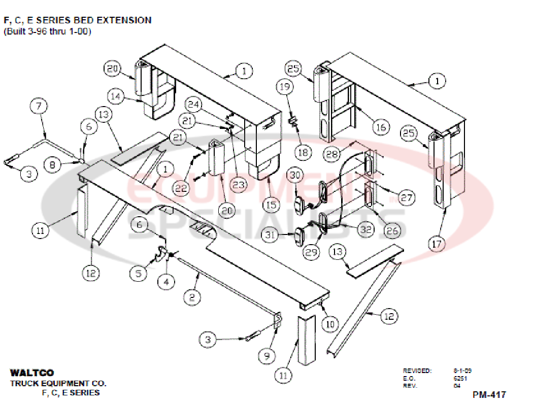 Waltco Bed Extension F, C, E Series Serial # 3-96/1-00 Diagram Breakdown Diagram