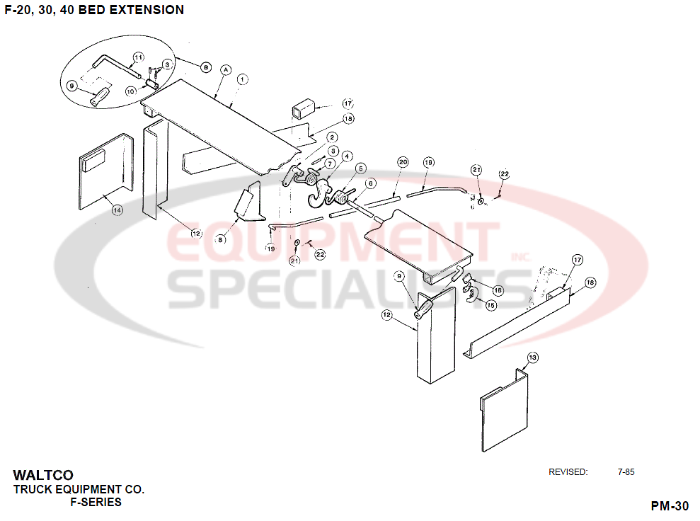 Waltco PM-30 for F-20, 30, 40, Bed Extension Diagram Breakdown Diagram
