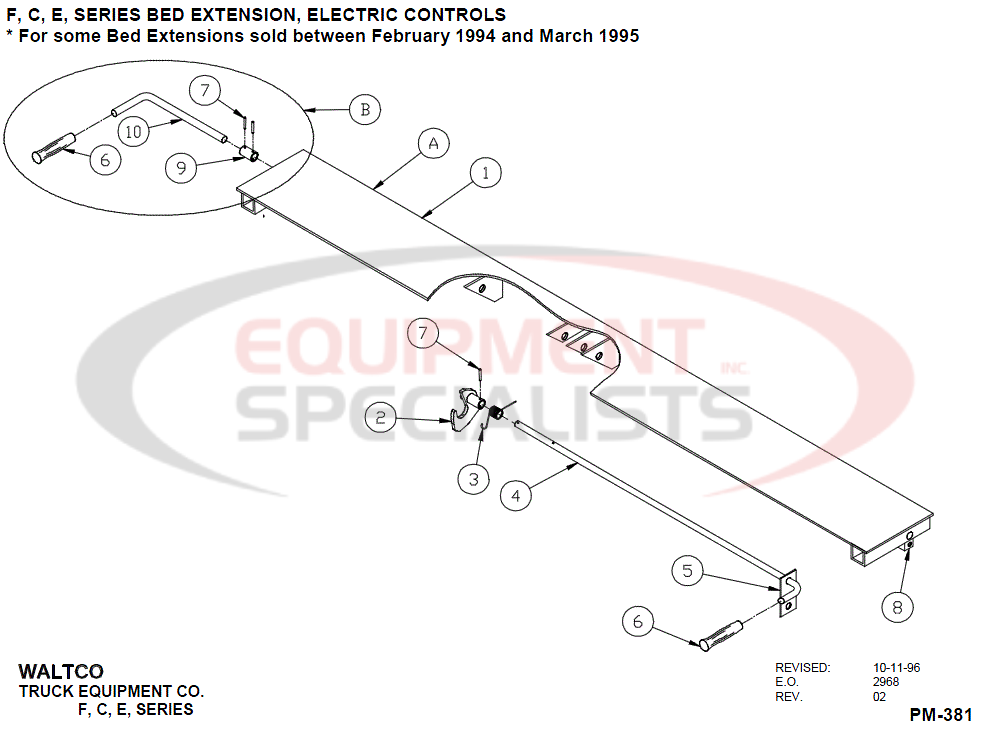 Waltco PM-381 F, C, E, Series Bed Extension, Electric Controls Diagram Breakdown Diagram