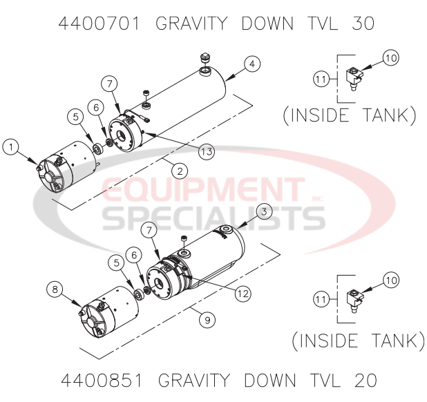 Thieman 4400701 and 4400851 Gravity Down Diagram Breakdown Diagram