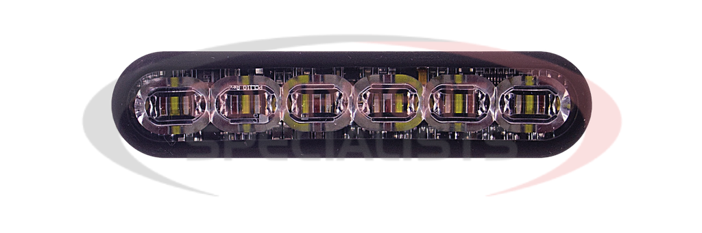 mpower® 4" Fascia Light w/ Quick Mount, 18" hard wire w/ sync option, SAE Class 1 &amp; CA Title 13, 9-32 Vdc, Black Housing, 6 LED, Single Color - Amber