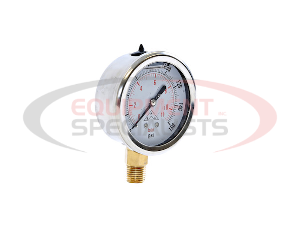 Silicone Filled Pressure Gauge - Stem Mount 0-160 PSI
