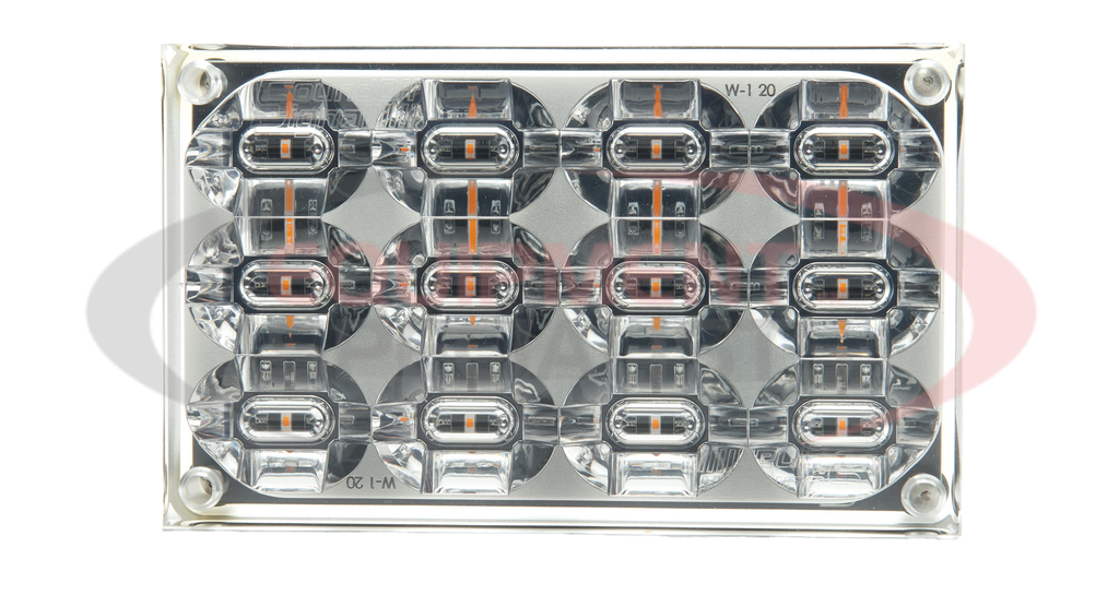 mpower® 6X4 Warning Light w/ SAE J595 Class 1, CA Title 13 certified, NFPA, KKK-1822-F, 9-32 Vdc, 1.5' Pigtail, Clear Housing/Lens, 12 LED, Single Color - Amber