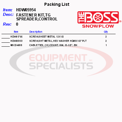 FASTENER KIT, TG SPREADER, CONTROL