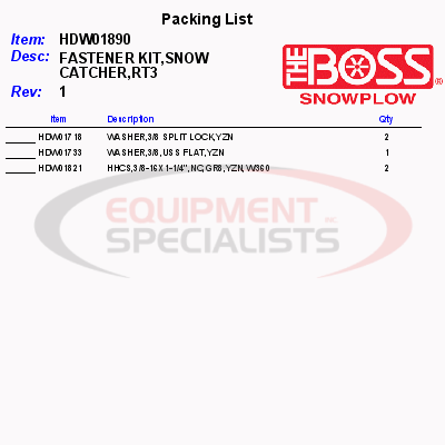 FASTENER KIT, SNOW CATCHER, RT3 V