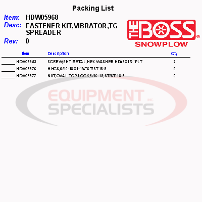 FASTENER KIT, VIBRATOR, TGS