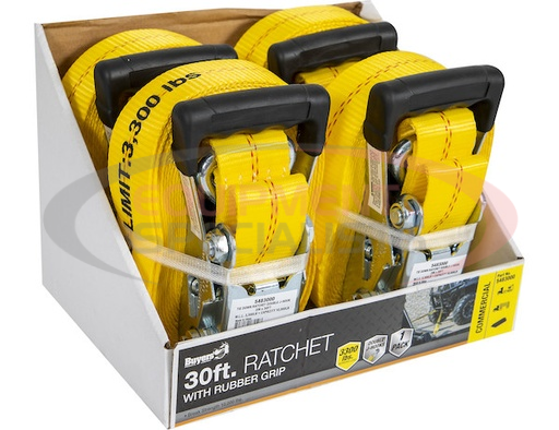 (Buyers) [5483005] 30 Foot Commercial Grade Ratchet Strap with Soft Rubber Grips - Flat Hooks